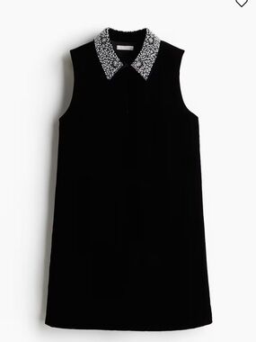 H&M Black Sleeveless Mini Dress with Embellished White Collar